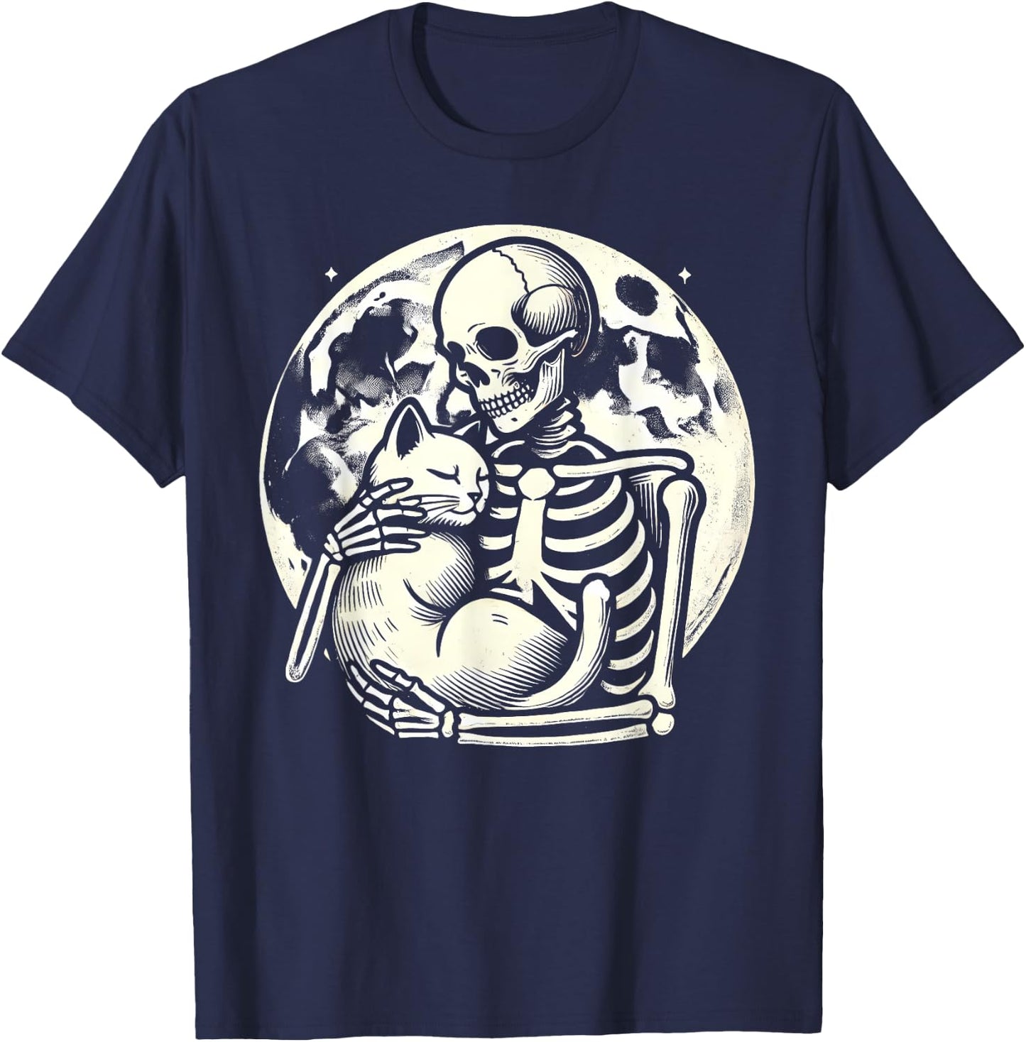 Skeleton Holding Cat Spooky Skull Halloween Gothic Kitty Women Kids T-Shirt - T-Shirt | Navy
