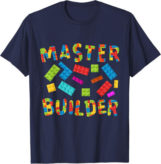 Master Builder Kids Building Blocks Bricks Birthday Boys T-Shirt - T-Shirt | Navy