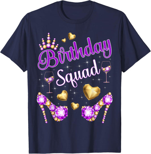 Birthday Squad Hearts High Heels Diva Squad Bday Crew Purple T-Shirt - T-Shirt | Navy