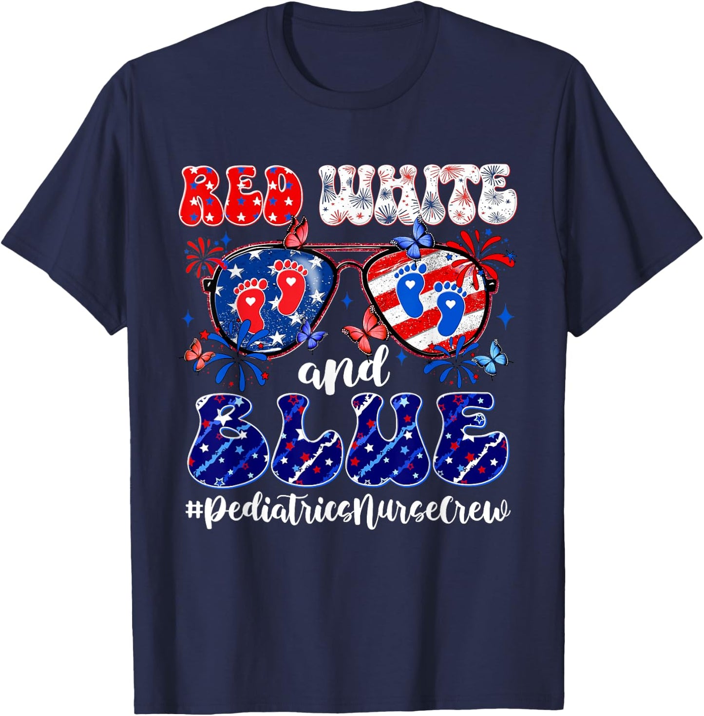 Red White & Blue Pediatrics Crew Pediatric Nurse 4th Of July Women Men T-Shirt - T-Shirt | Navy