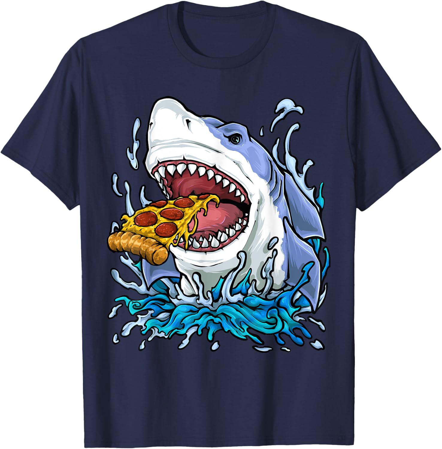 Shark Eating Pizza T-Shirt - T-Shirt | Navy