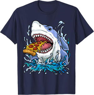 Shark Eating Pizza T-Shirt - T-Shirt | Navy