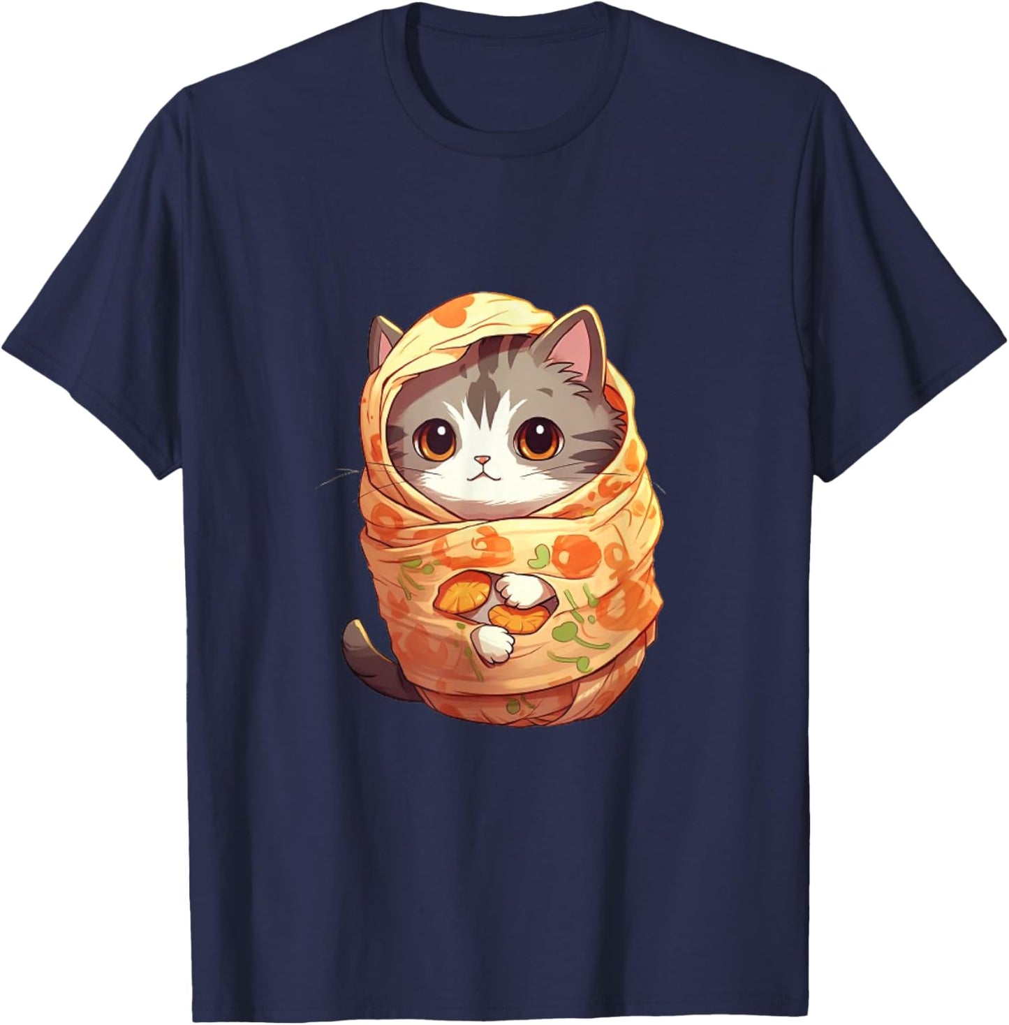 Funny cute cat burrito anime style mexican foodie lover Men Women Girls Kids T-Shirt - T-Shirt | Navy