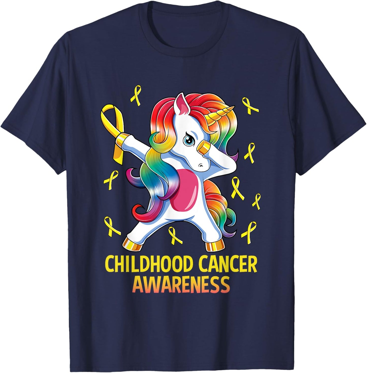 Dabbing Unicorn Childhood Cancer Awareness T-Shirt - T-Shirt | Navy