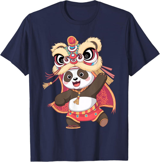 Cute Panda Dancing Happy Chinese New Year 2025 Lion Dance T-Shirt - T-Shirt | Navy