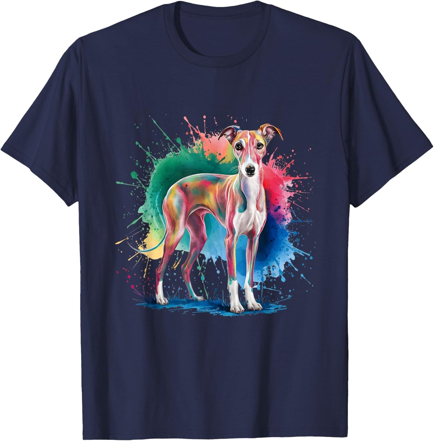 Men Woman Colorful Watercolor Whippet T-Shirt - T-Shirt | Navy