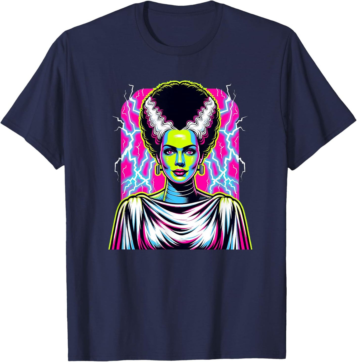 Bride of Frankenstein Bride Vibrant Classic Halloween Horror T-Shirt - T-Shirt | Navy