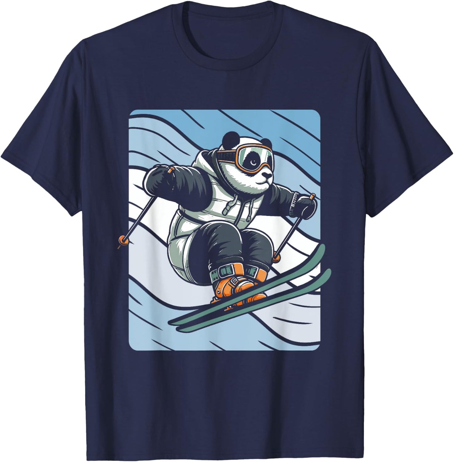 Slalom Skiing Panda Ski Skier T-Shirt - T-Shirt | Navy