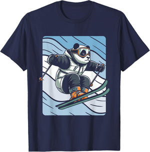Slalom Skiing Panda Ski Skier T-Shirt - T-Shirt | Navy