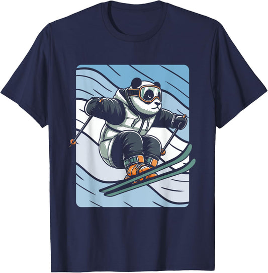 Slalom Skiing Panda Ski Skier T-Shirt - T-Shirt | Navy