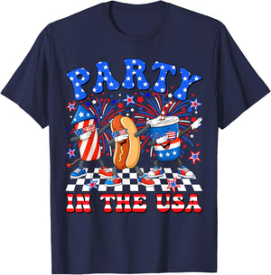 Party in The USA Funny Dabbing Hot Dog Firework 4th of July T-Shirt - T-Shirt | Navy