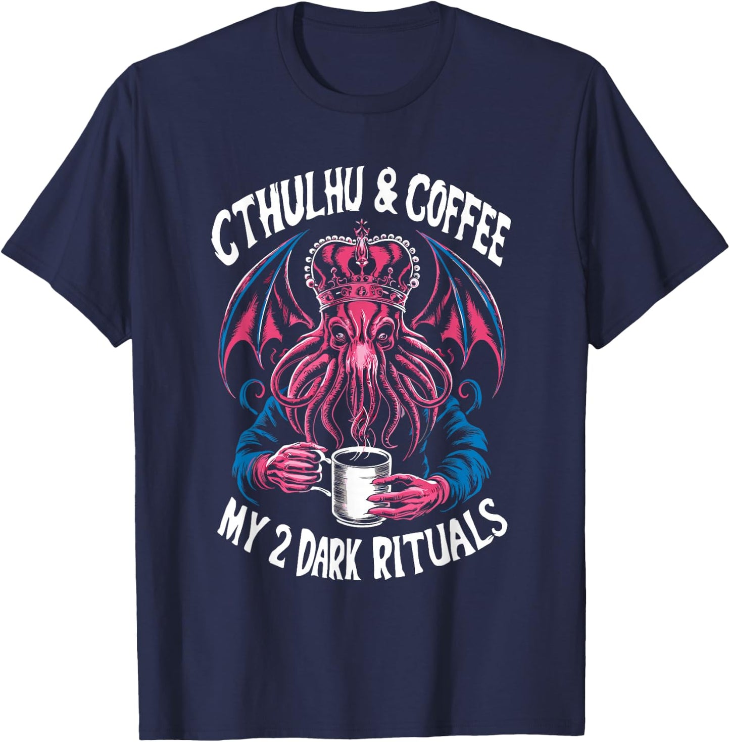 Cthulhu & Caffeine Dark Passions, Vintage Cthulhu Coffee T-Shirt - T-Shirt | Navy