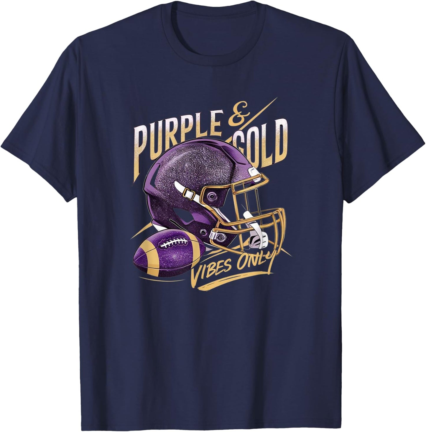 Purple & Gold Vibes Only Football Player Team Matching T-Shirt - T-Shirt | Navy