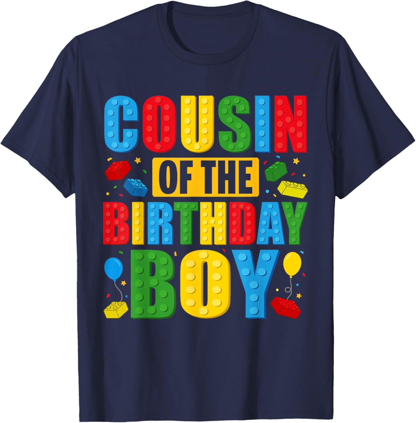 Cousin Of The Birthday Boy Building Blocks Birthday Party T-Shirt - T-Shirt | Navy