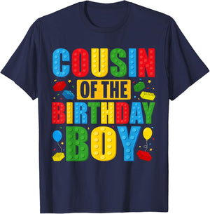 Cousin Of The Birthday Boy Building Blocks Birthday Party T-Shirt - T-Shirt | Navy