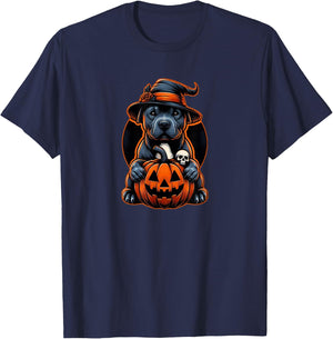 Pitbull Halloween - October Orange Dog T-Shirt - T-Shirt | Navy
