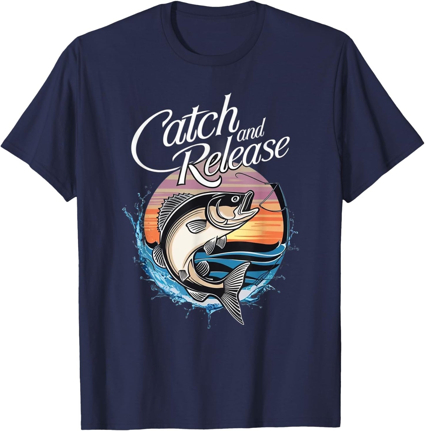 Catch and Release Fish Sunset Fishing T-Shirt - T-Shirt | Navy