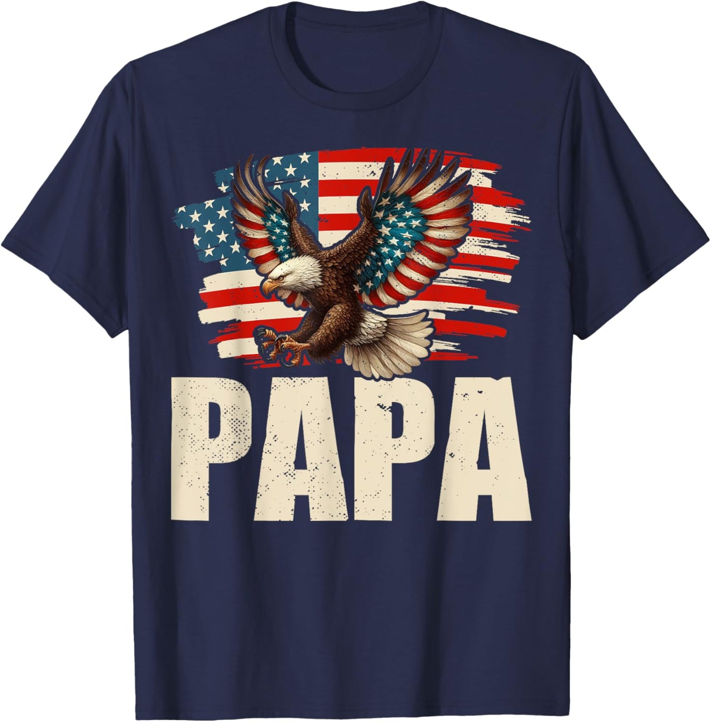 American Flag USA Patriotic Papa Bald Eagle 4th of July Dad T-Shirt - T-Shirt | Navy