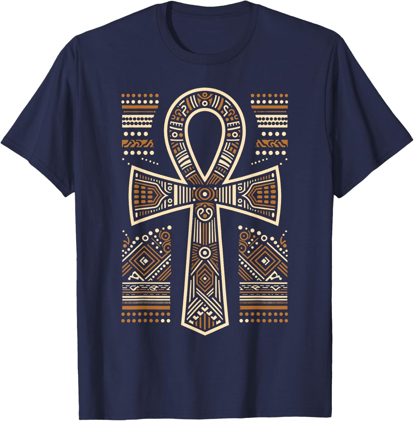 Cool Egypt Ankh Key of Life Symbol In Tribal Art Style T-Shirt - T-Shirt | Navy