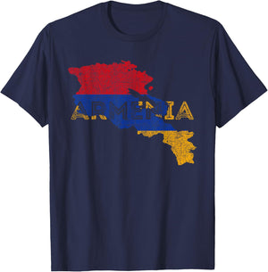 Armenian Map and Flag Souvenir - Distressed Armenia T-Shirt - T-Shirt | Navy