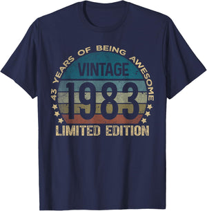 43 Year Old Gifts Vintage 1983 Limited Edition 43rd Birthday T-Shirt - T-Shirt | Navy