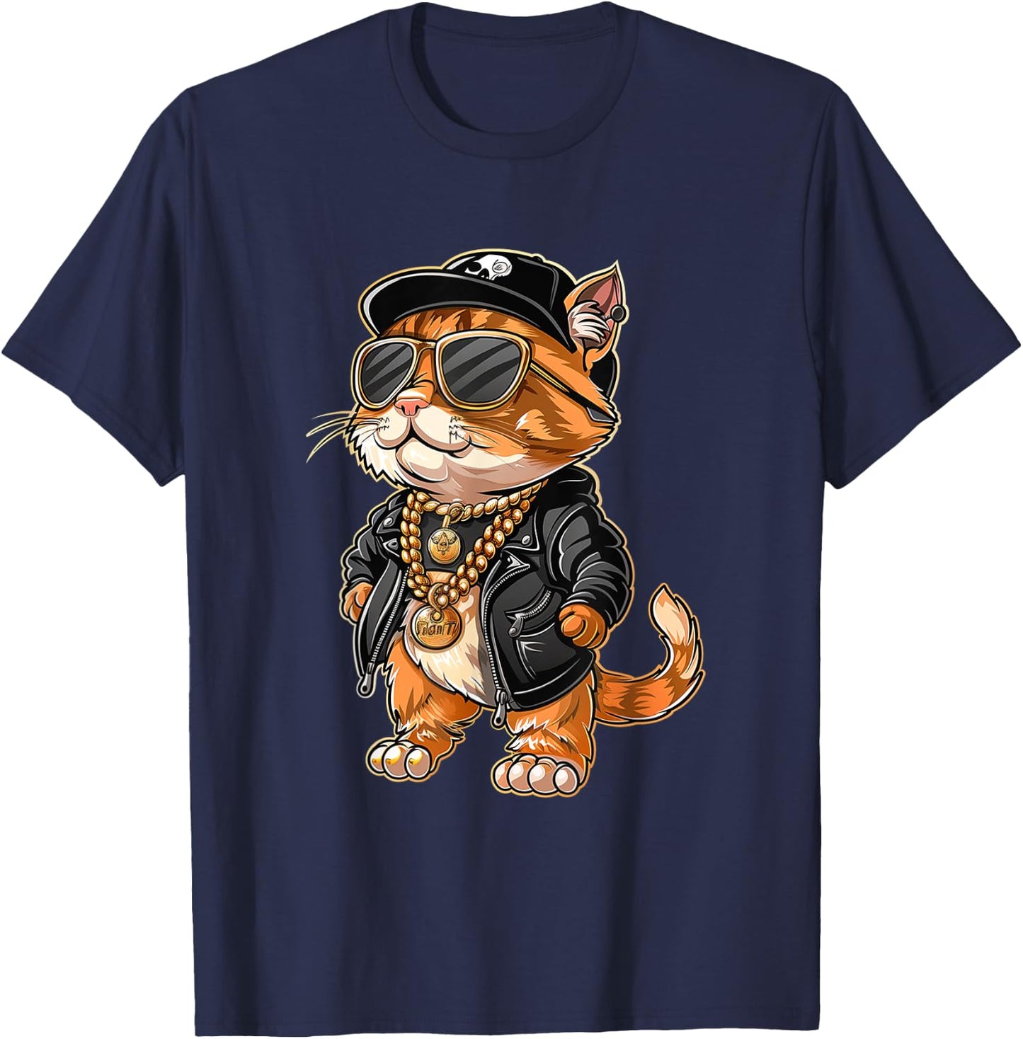 Cat Rapper Gift Cute Cat Rapper Cool Hip Hop Men Women Kids T-Shirt - T-Shirt | Navy