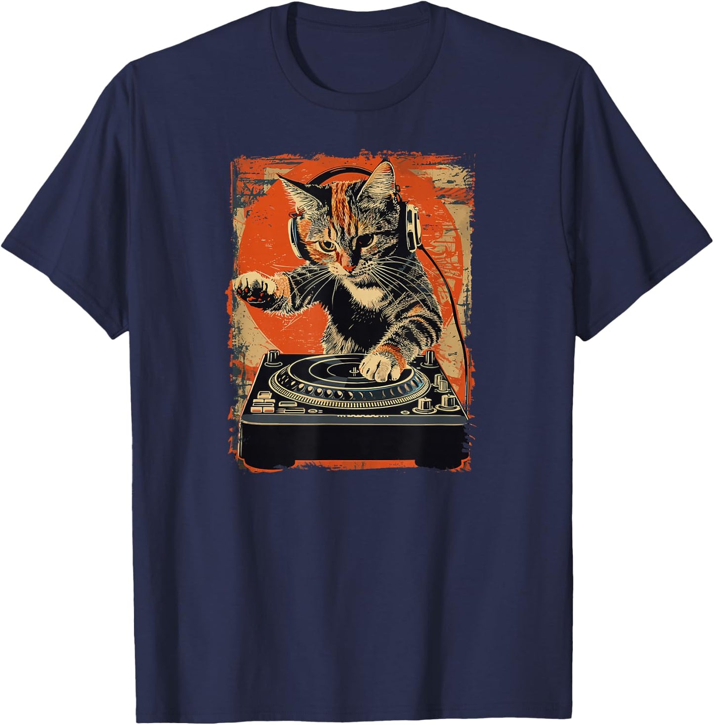 Funny DJ Cat Disco Sound Tech Headphone Music Women T-Shirt - T-Shirt | Navy