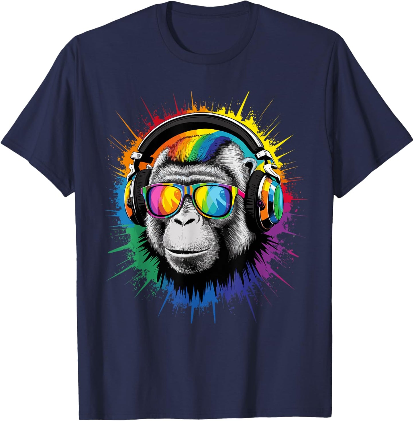 Cool Pop Art Techno Rave EDM Festival Party Monkey DJ T-Shirt - T-Shirt | Navy