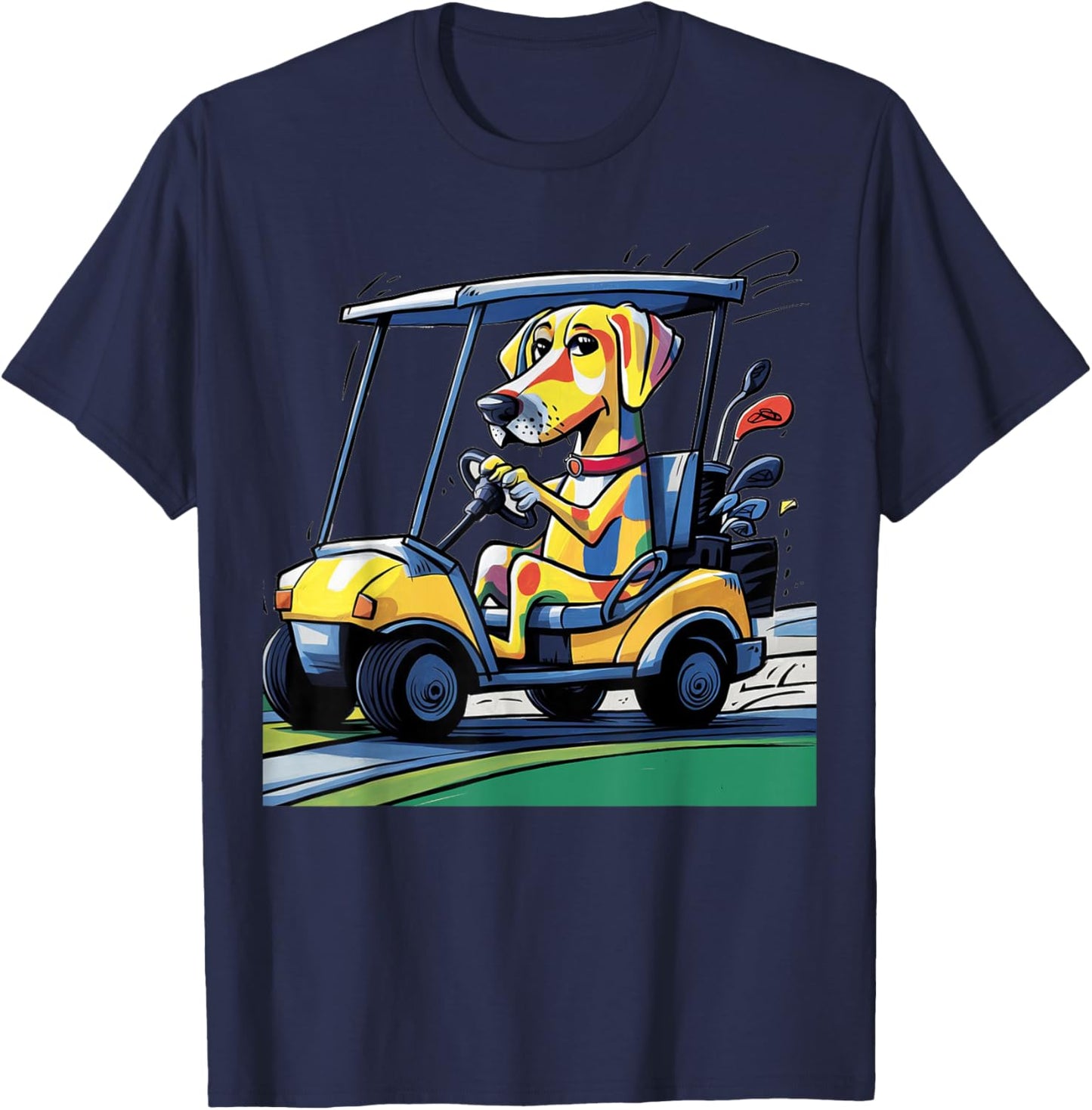 Smileteessports Funny Yellow Lab Dog Driving Golf Cart Women Girls Kids T-Shirt - T-Shirt | Navy