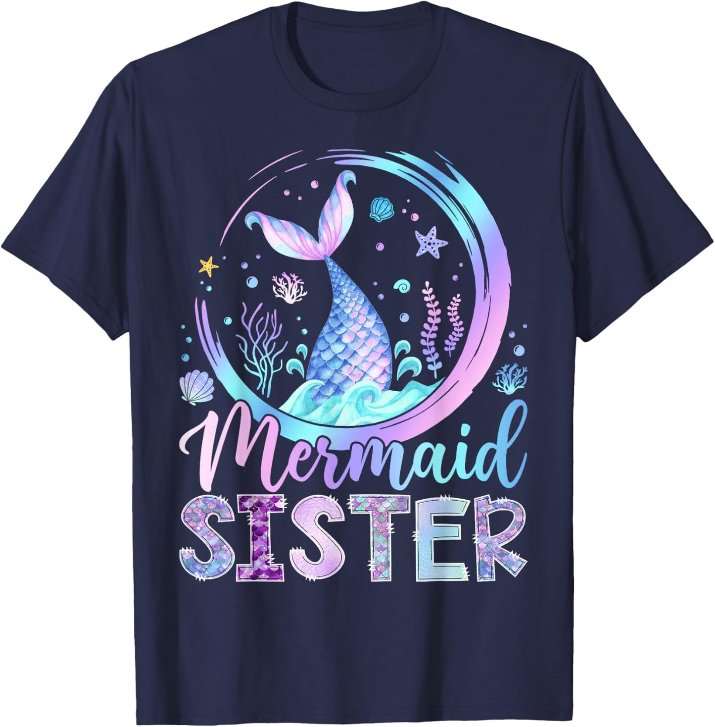 Mermaid Sister Funny Birthday Girl Party Family Matching T-Shirt - T-Shirt | Navy