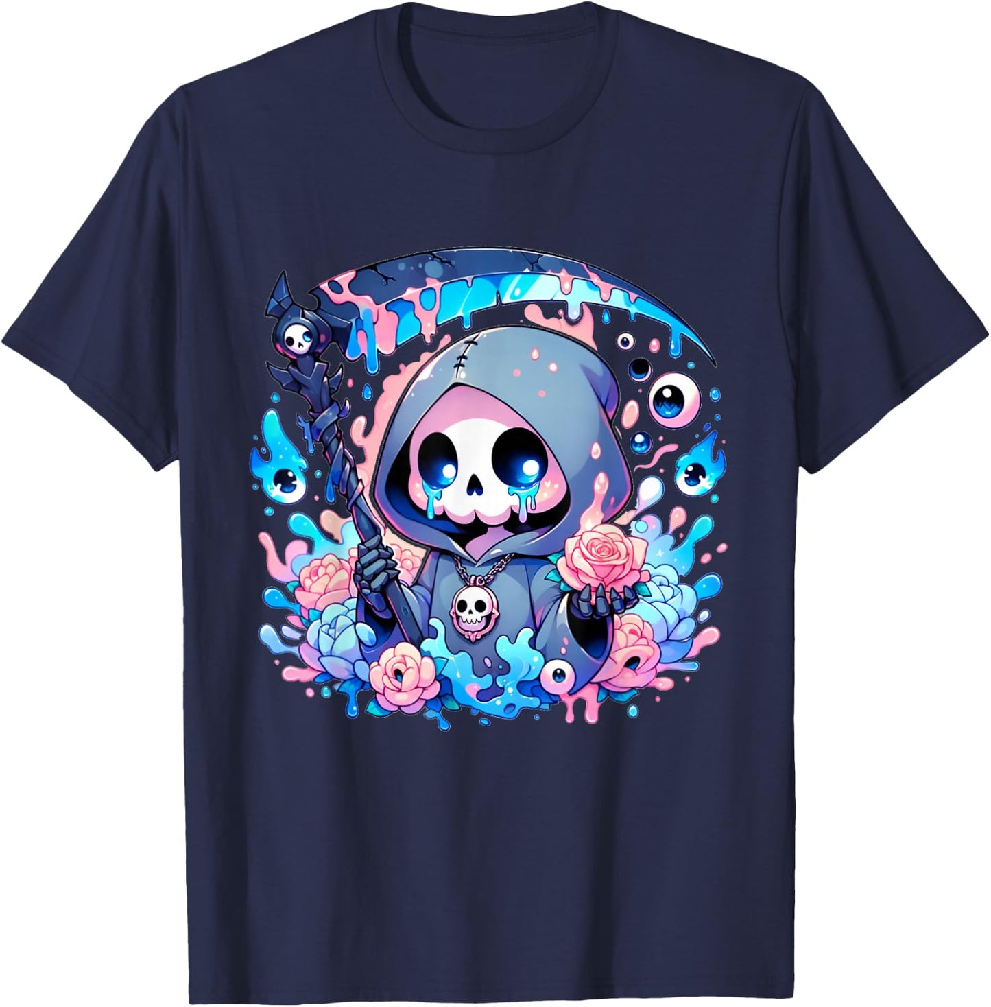 Cute Kawaii Pastel Goth Reaper T-Shirt - T-Shirt | Navy