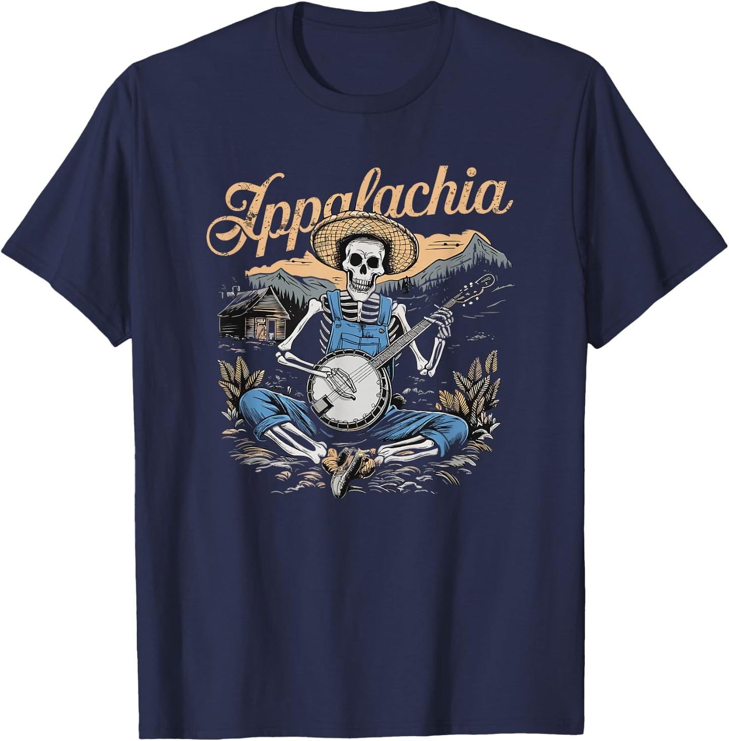 Bluegrass Banjo Skeleton, Appalachia, Bluegrass Music T-Shirt - T-Shirt | Navy
