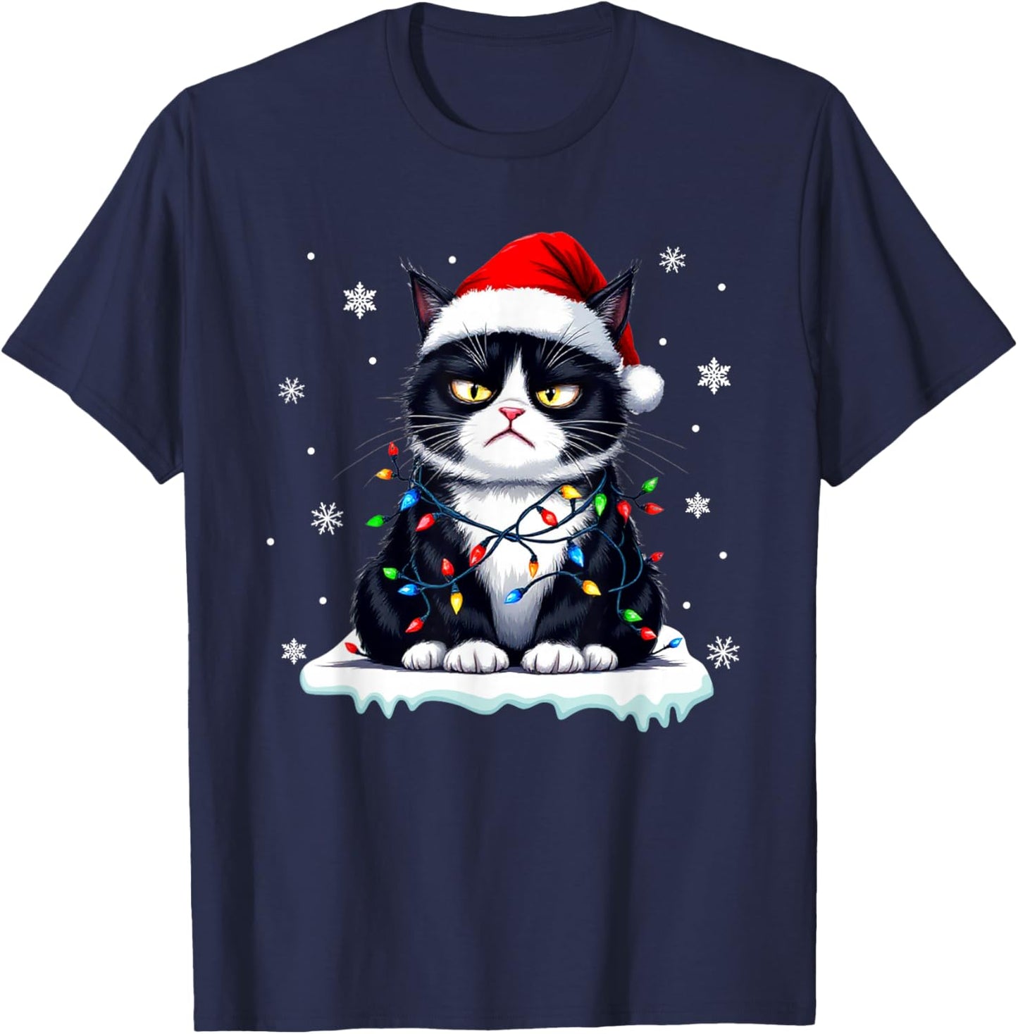 Christmas Pajamas Men Women Boys Girls Funny Cat T-Shirt - T-Shirt | Navy