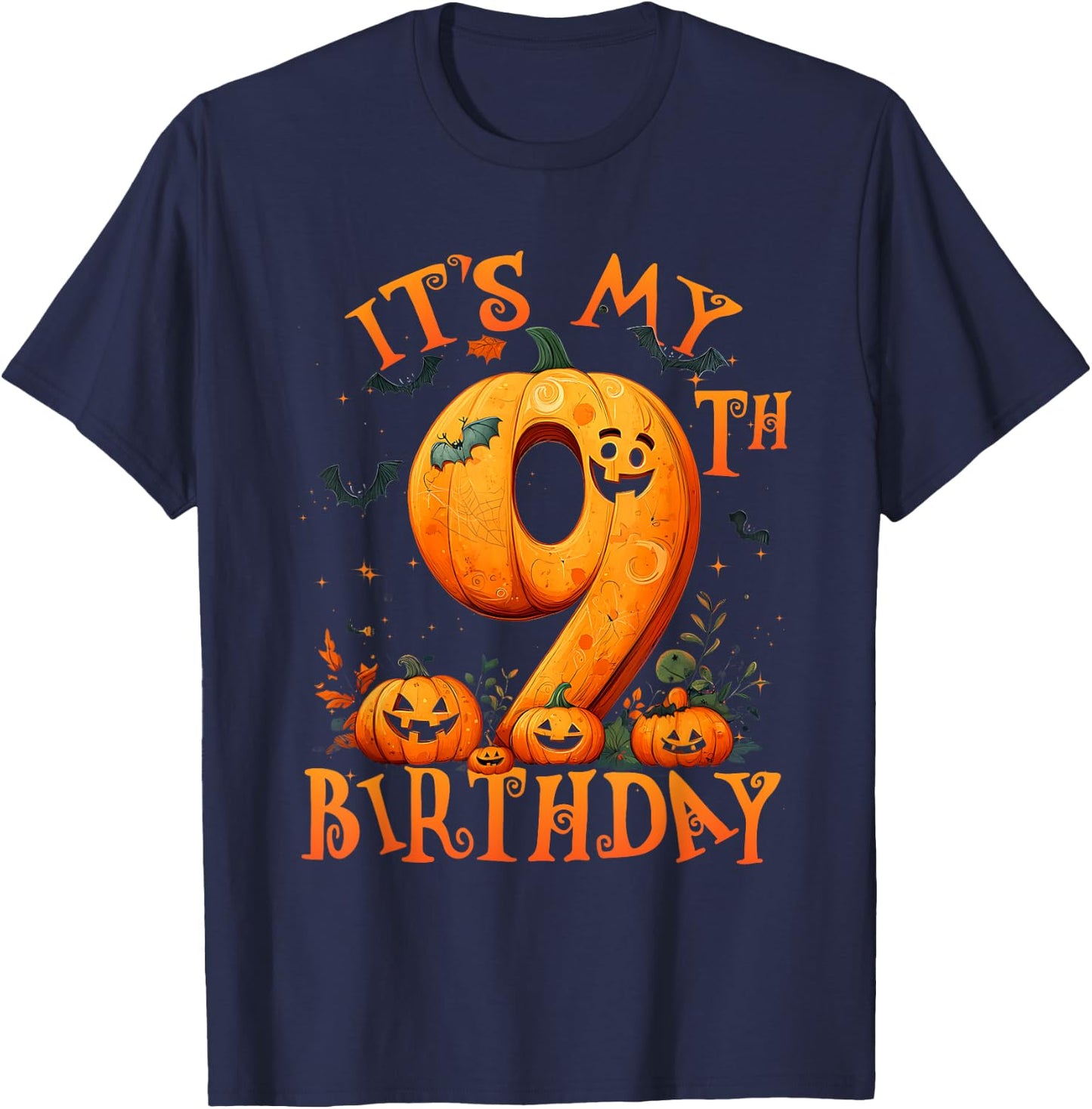 Boo It's My 9th Birthday Halloween Pumpkin 9 Years Old T-Shirt - T-Shirt | Navy