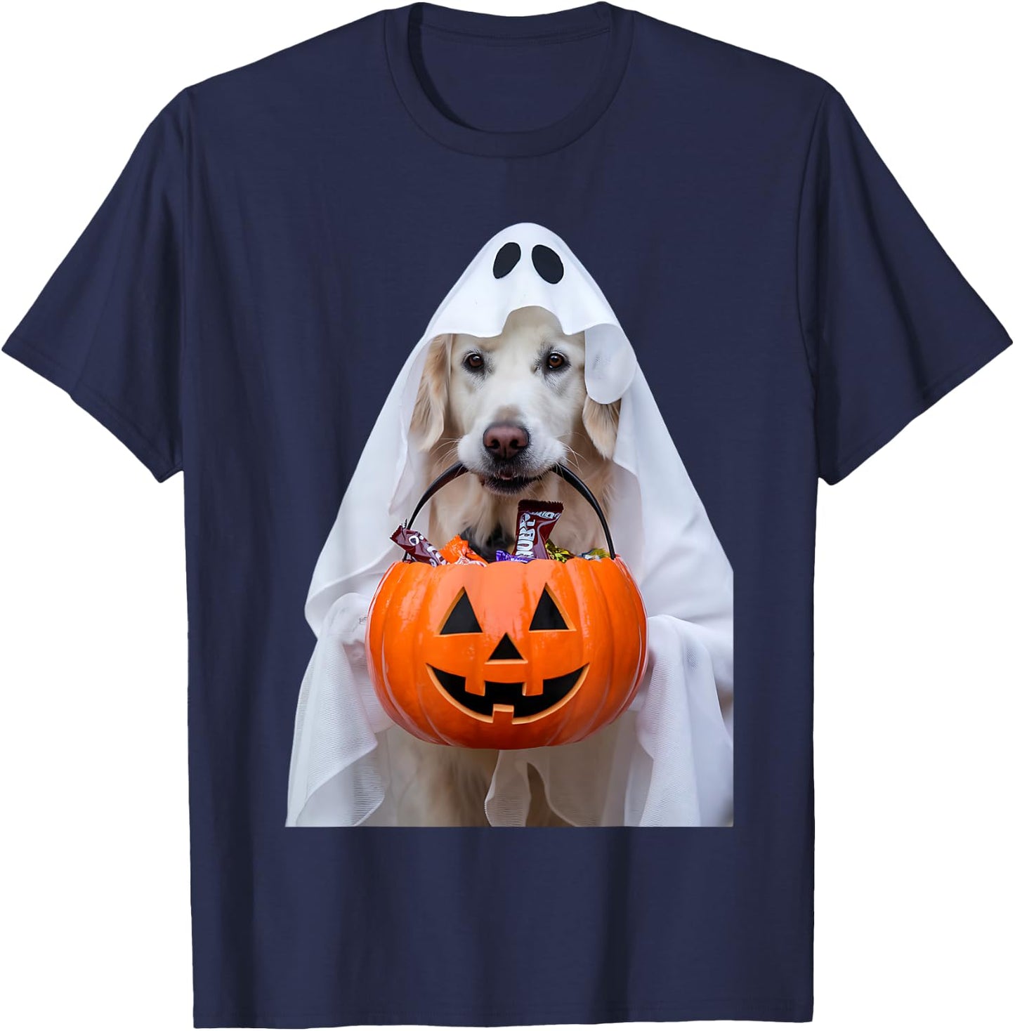 Halloween English Cream Golden Retriever Pumpkin Dog Mom Dad Men Women Girls Kids T-Shirt - T-Shirt | Navy