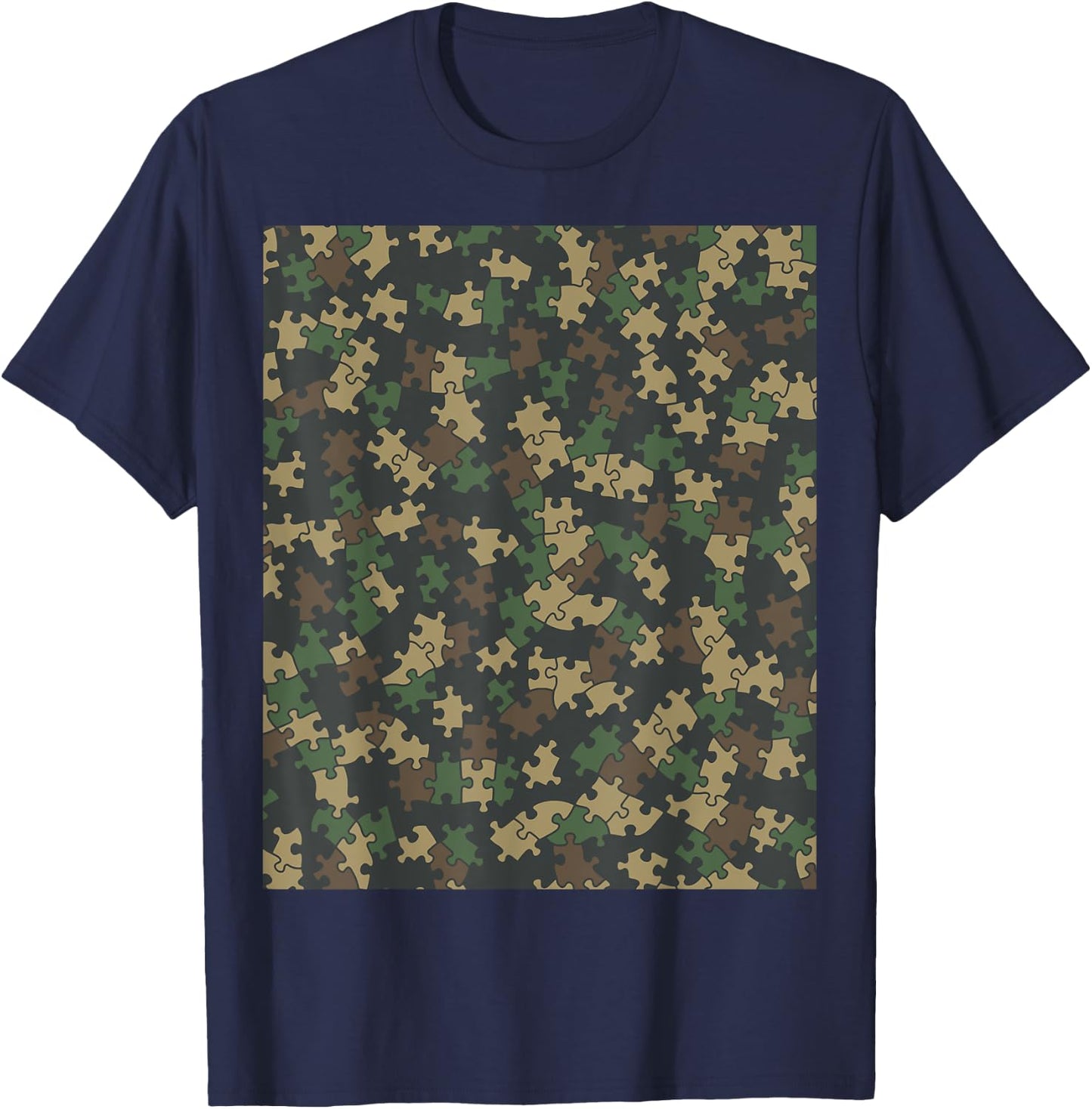 Jigsaw Puzzle Lover Pieces Camo Pattern Puzzler WOODLAND T-Shirt - T-Shirt | Navy