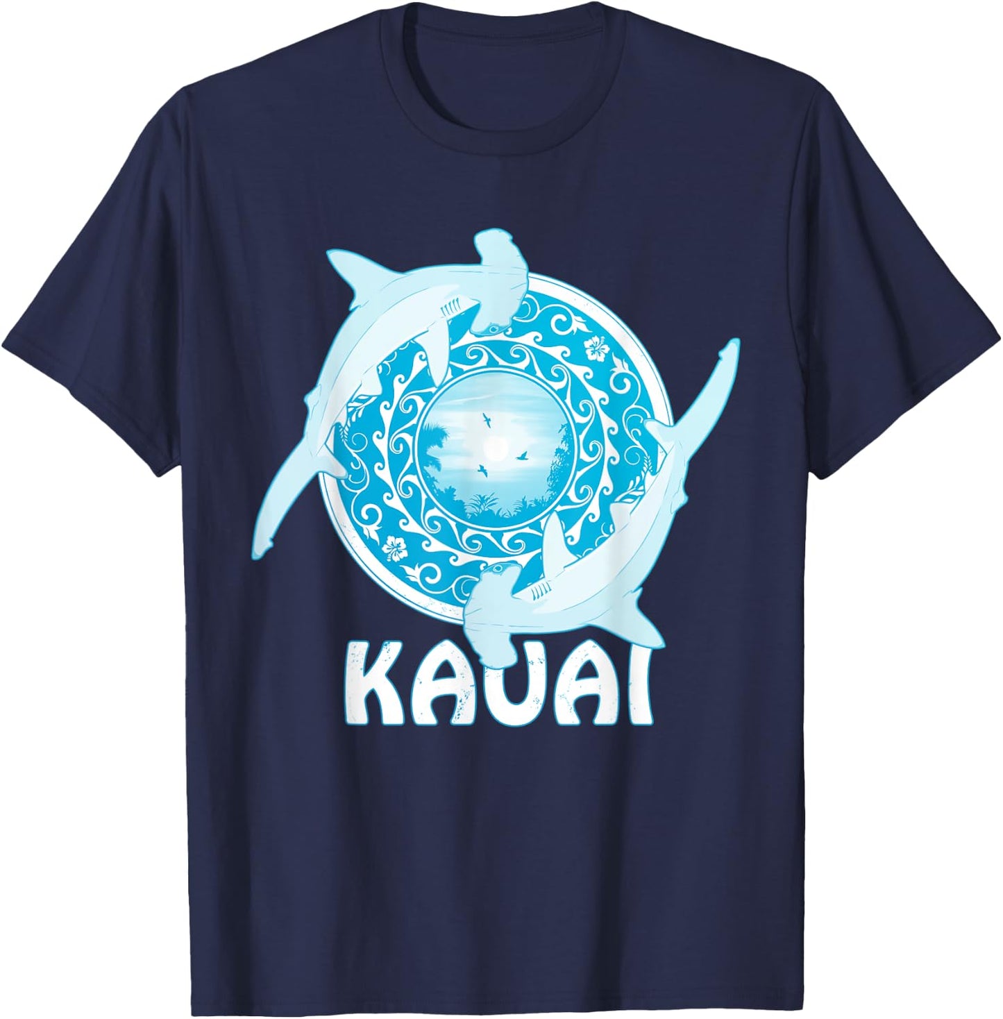 Hammerhead Shark Polynesian Design Kauai T-Shirt - T-Shirt | Navy
