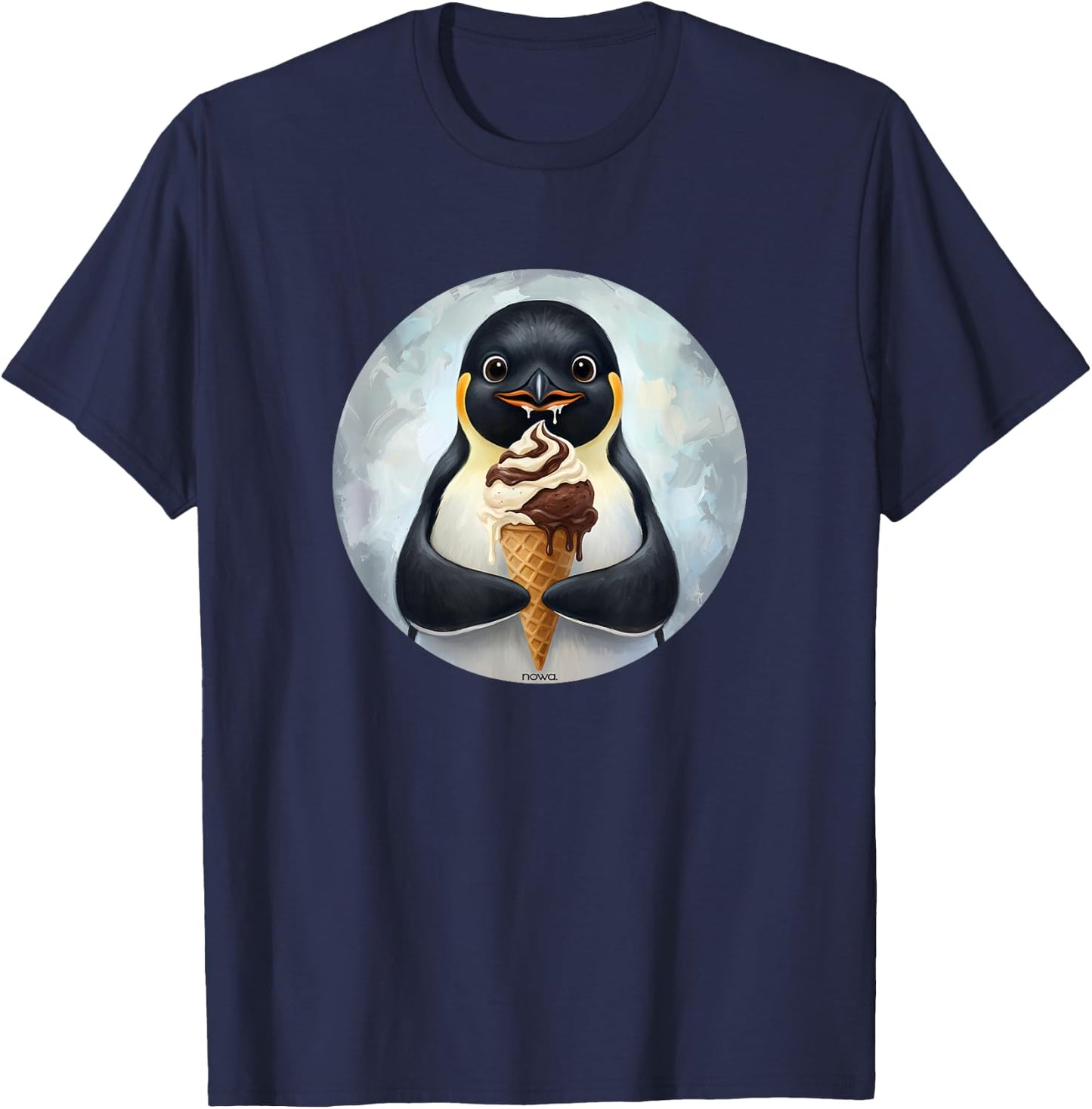 Cute and Sweet Penguin EATS ICE Cream T-Shirt - T-Shirt | Navy