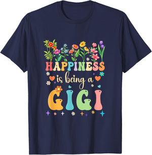 Happiness Is Being A Gigi Floral Design Gigi Mothers Day T-Shirt - T-Shirt | Navy