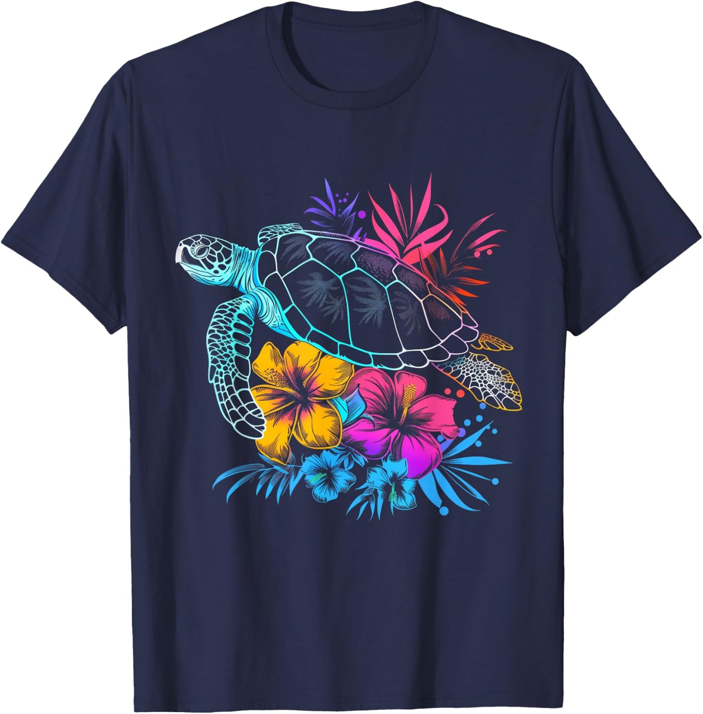 Sea Turtle Hawaiian Flowers Hawaii Diver T-Shirt - T-Shirt | Navy