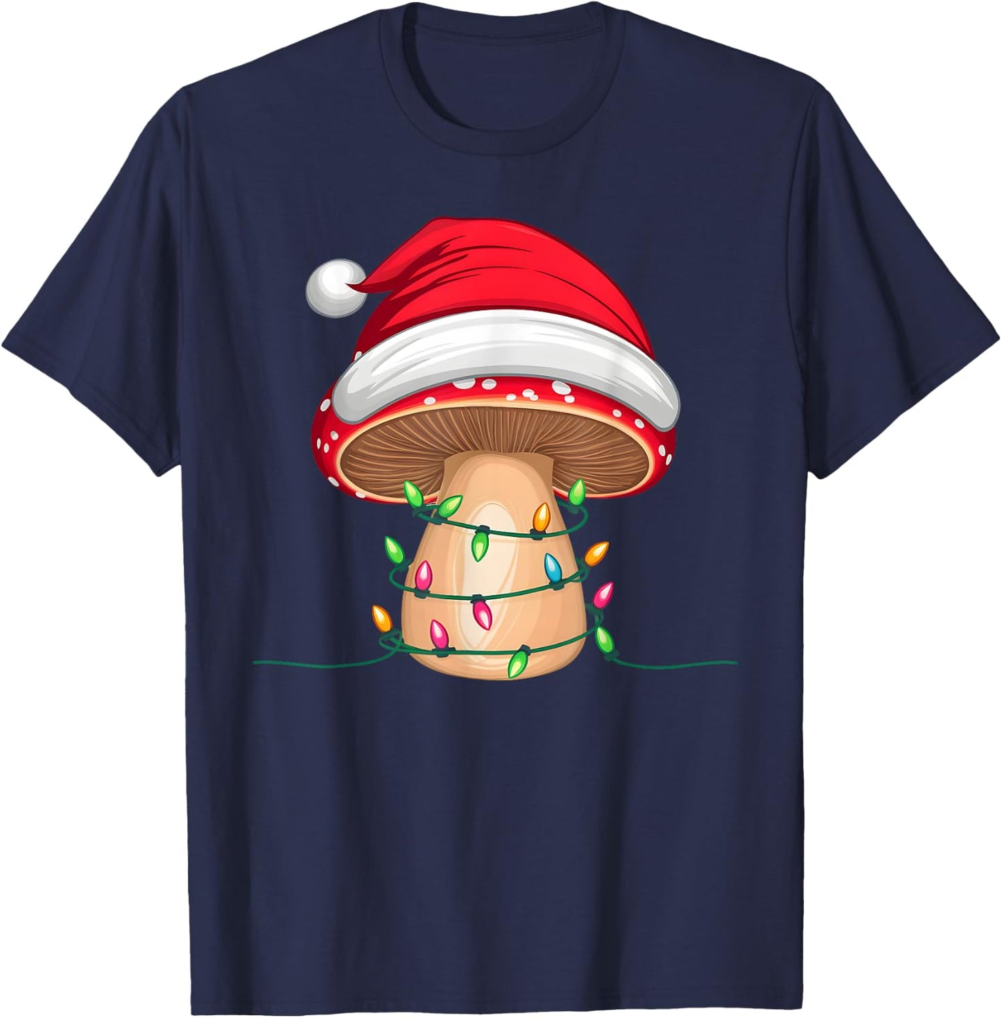 Xmas Lighting Santa Hat Mushroom Christmas T-Shirt - T-Shirt | Navy