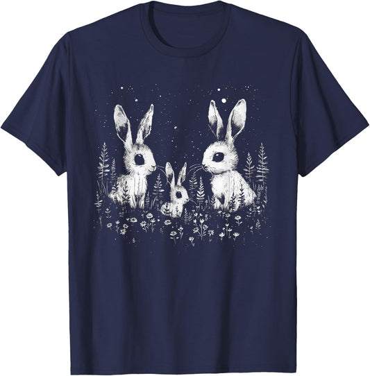 White Bunny Rabbit Dark Cottagecore Alt Cute Goth Aesthetic T-Shirt - T-Shirt | Navy