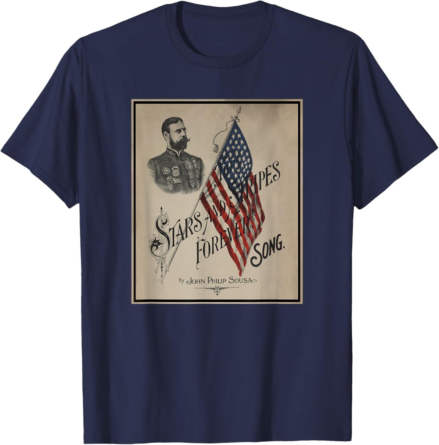 The Stars and Stripes Forever Sheet Music Cover T-Shirt - T-Shirt | Navy