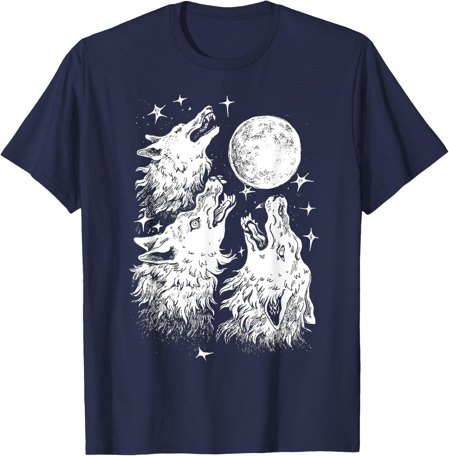 Three Wolves Howling at the Moon - Wolf Lover T-Shirt - T-Shirt | Navy