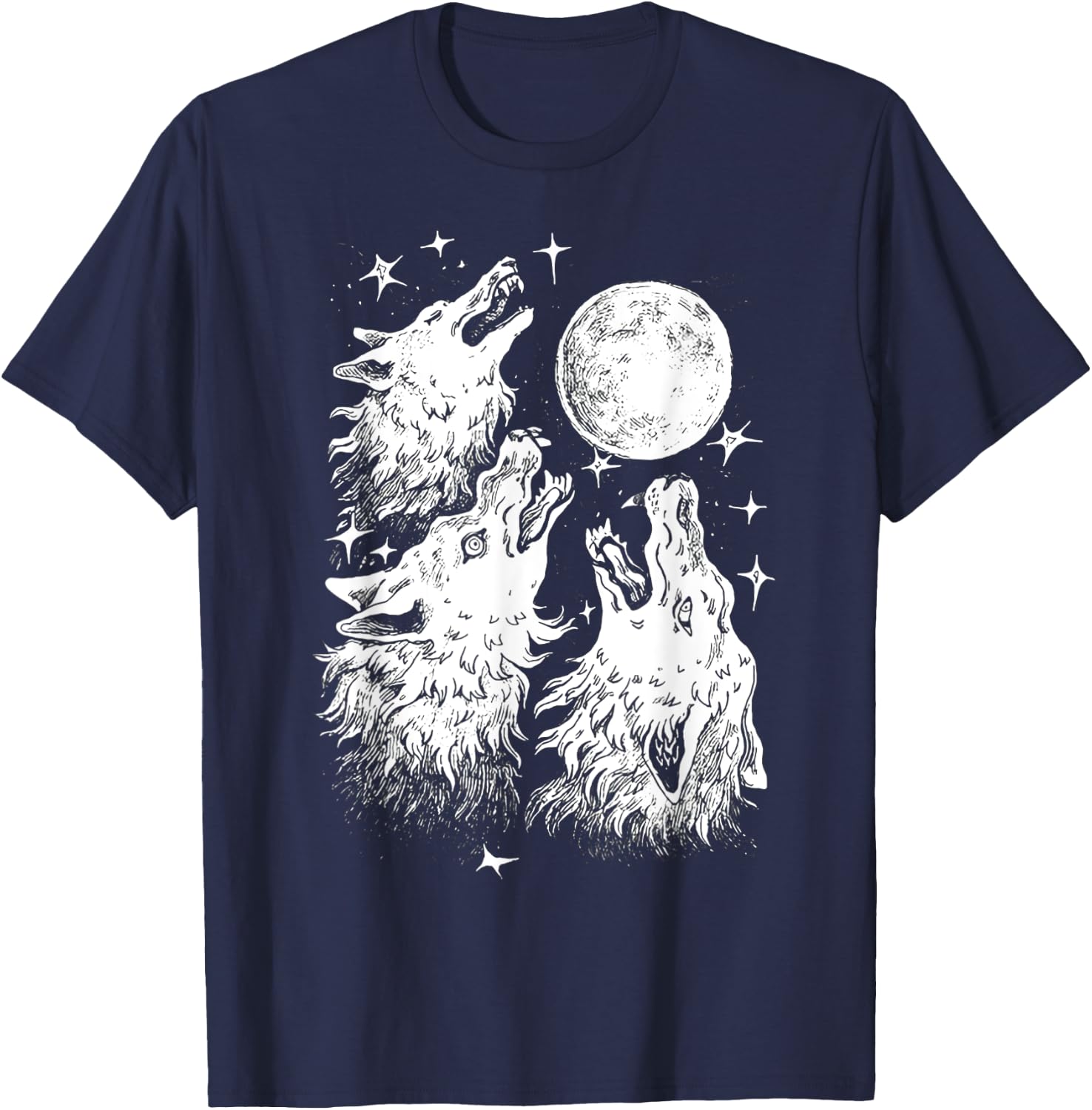 Three Wolves Howling at the Moon - Wolf Lover T-Shirt - T-Shirt | Navy