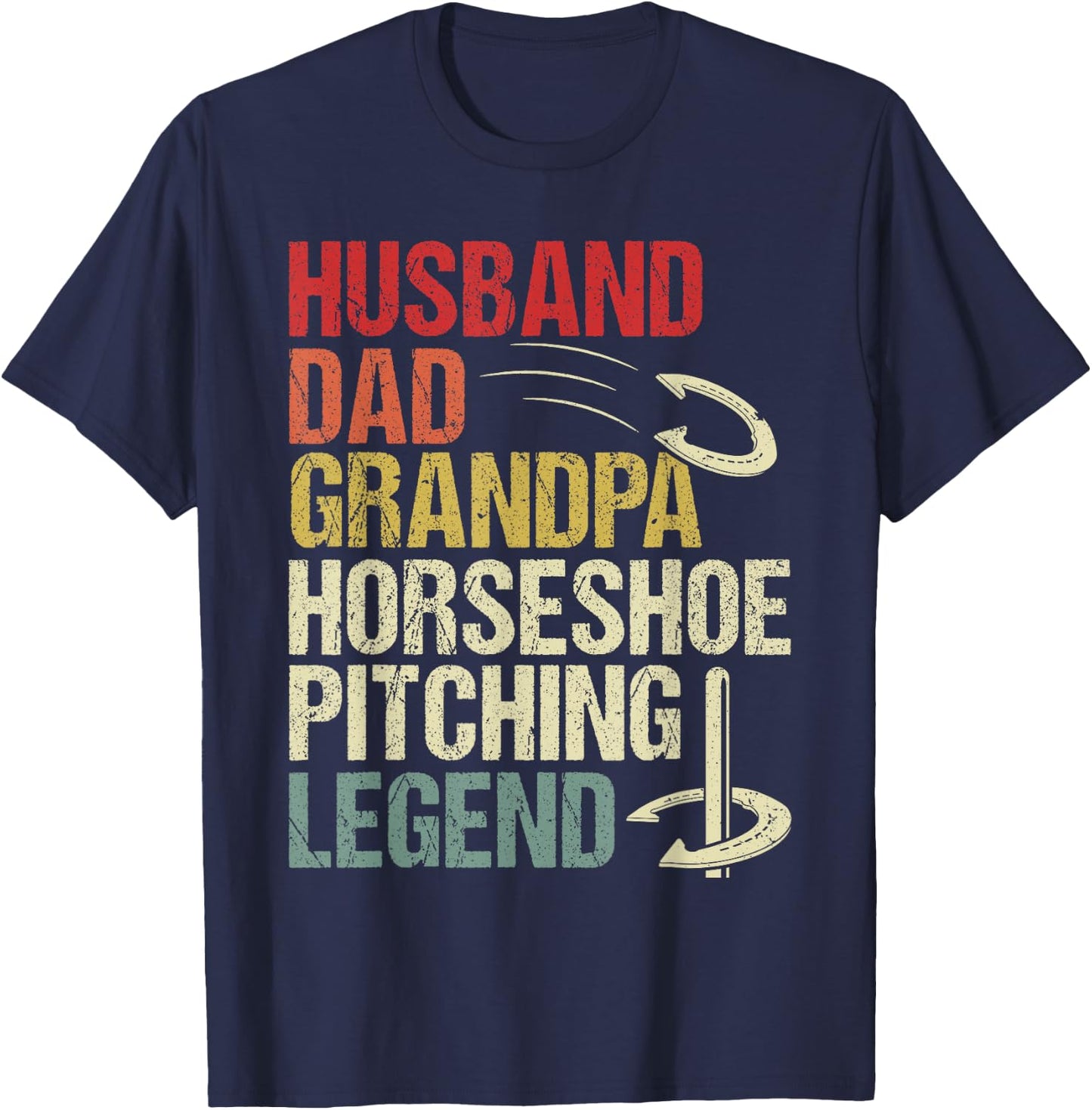 Retro Horseshoe Pitching Legend Grandpa Horseshoe Throwing T-Shirt - T-Shirt | Navy