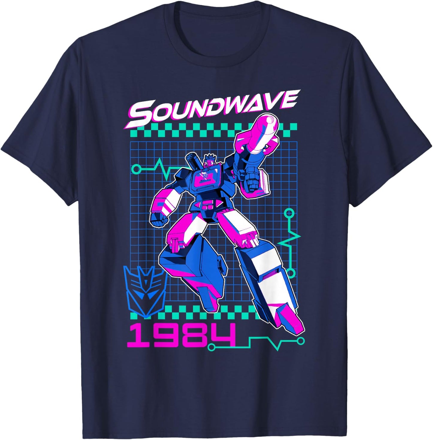 Transformers Soundwave 1984 Retro Grid Logo -Adults - Black - Small T-Shirt - T-Shirt | Navy