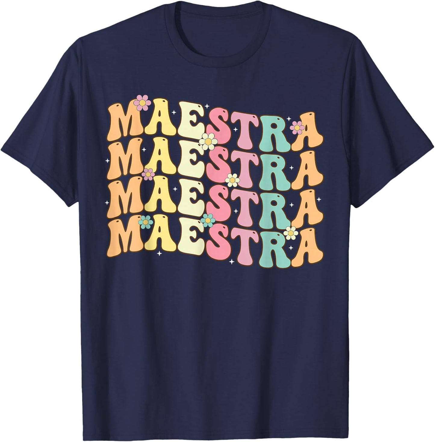 Retro Groovy Maestra Back To School Spanish Teacher Women T-Shirt - T-Shirt | Navy