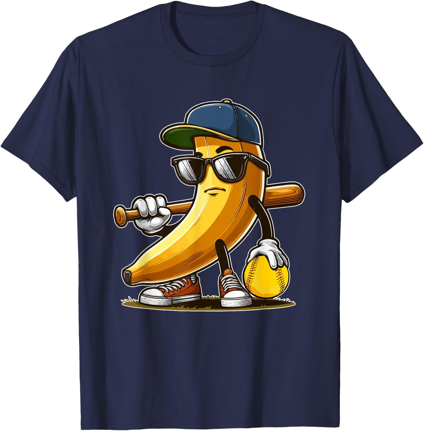 Softball Matching Player Fan Vegan Costume Banana Sunglasses T-Shirt - T-Shirt | Navy