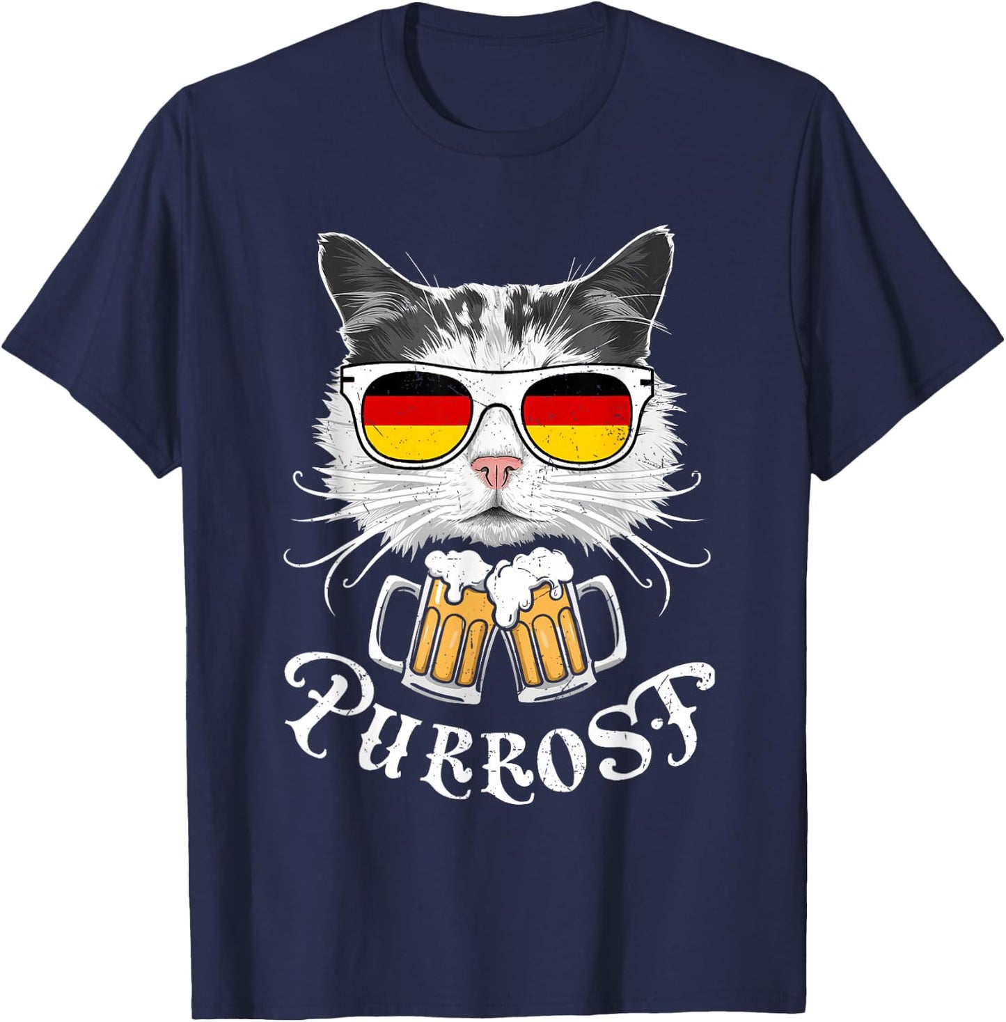 Funny Oktoberfest Cat Kitty Bavarian Drinking Beer Purrost T-Shirt - T-Shirt | Navy